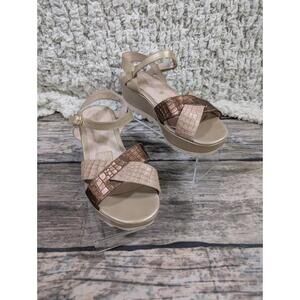 San Basilio Wedge Sandals Size 8 Gold,‎ Bronze And Taupe With Ankle Strap
